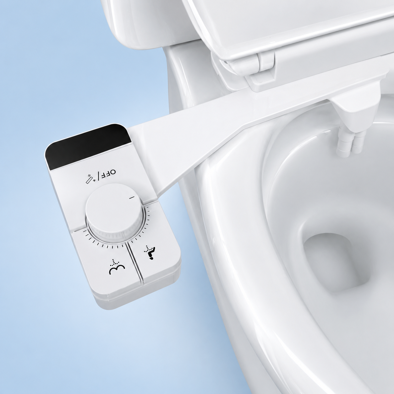 Bidet attachment for toilet showing slim non-electric bathroom installation design