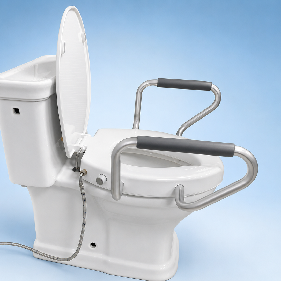 All-in-one toilet safety system for seniors caregivers and post-surgery recovery