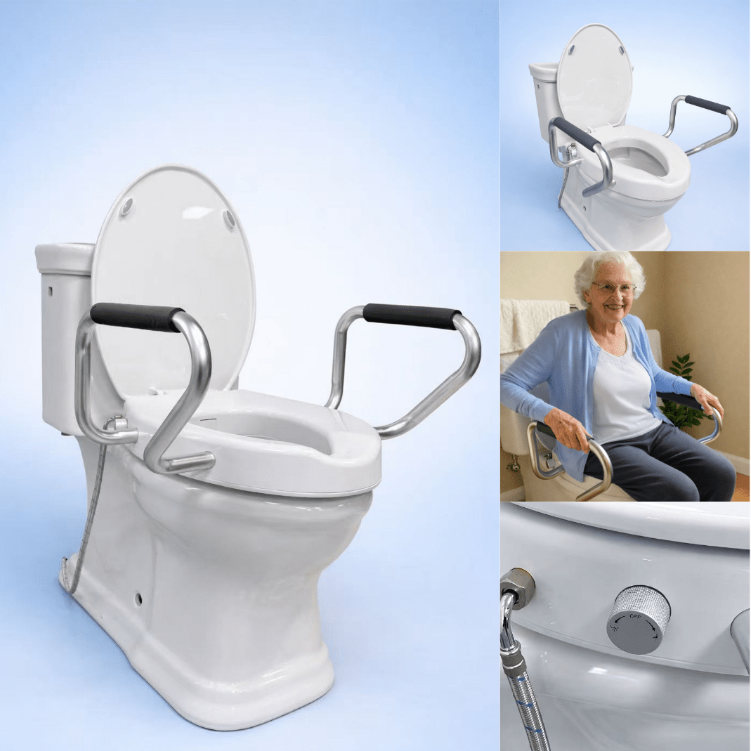 All-in-One Toilet Safety System with Bidet Seat and Support Arms - Marine Dana Store